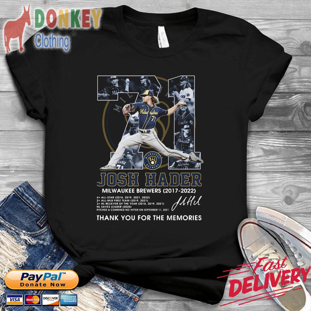 71 Josh Hader Milwaukee Brewers 2017 2022 Signature Thank You Shirt,Sweater,  Hoodie, And Long Sleeved, Ladies, Tank Top