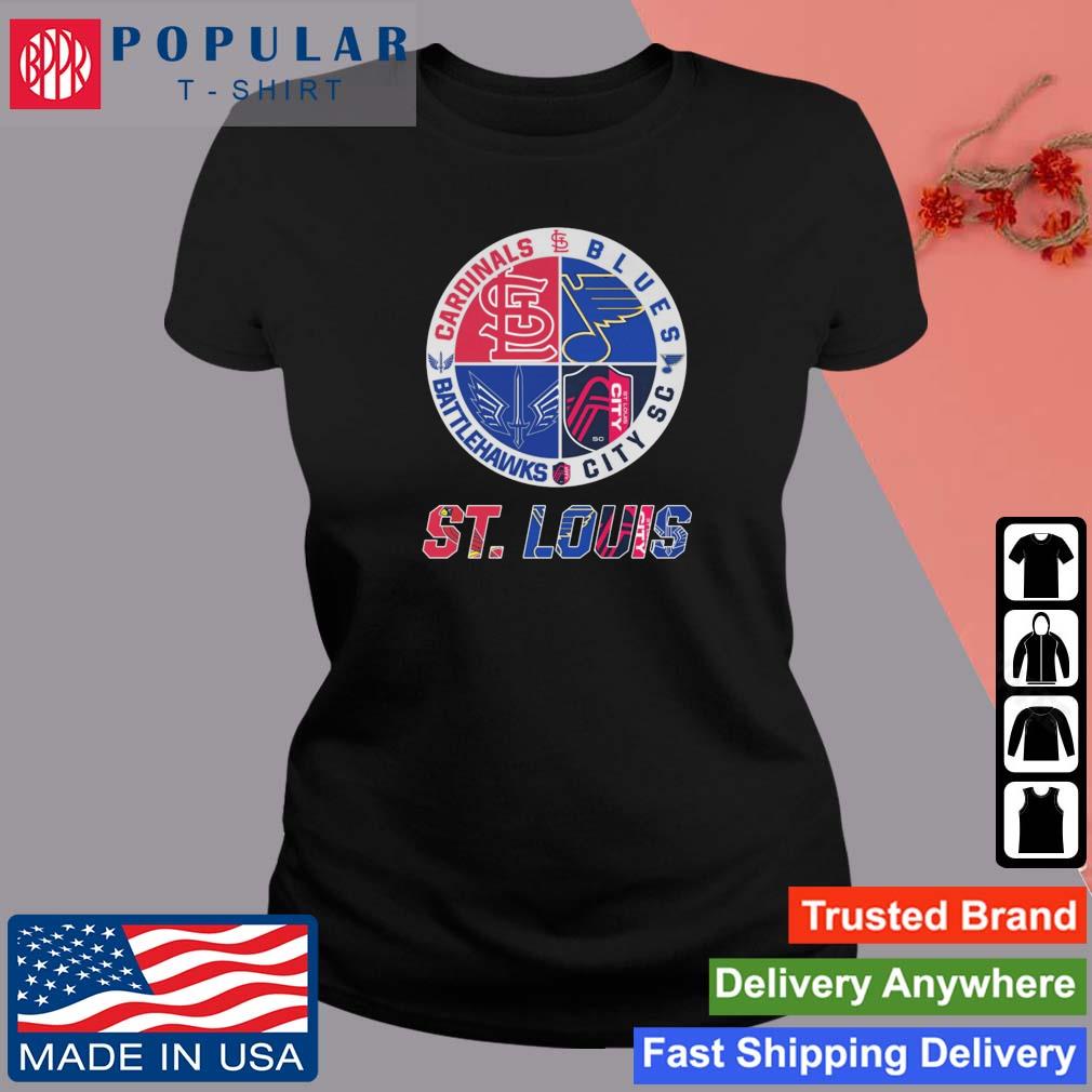 St. Louis Cardinals St. Louis Blues St. Louis Battlehawks St. Louis City SC  logo St. Louis city 2023 shirt, hoodie, sweater, long sleeve and tank top