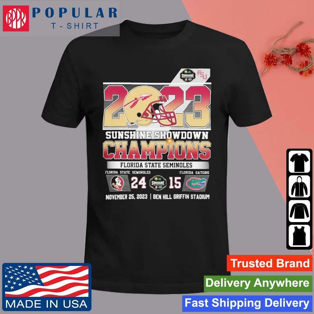 Original Florida State Seminoles vs Florida Gators 2023 Sunshine Showdown Champions Helmet T-Shirt