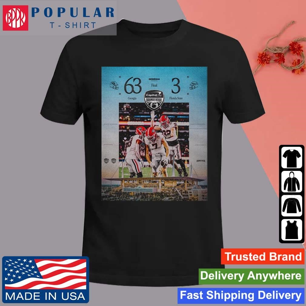 Official 2023 Orange Bowl Champions Georgia Bulldogs Final Score The Largest Margin Of Victory In Bowl Game History T-Shirt