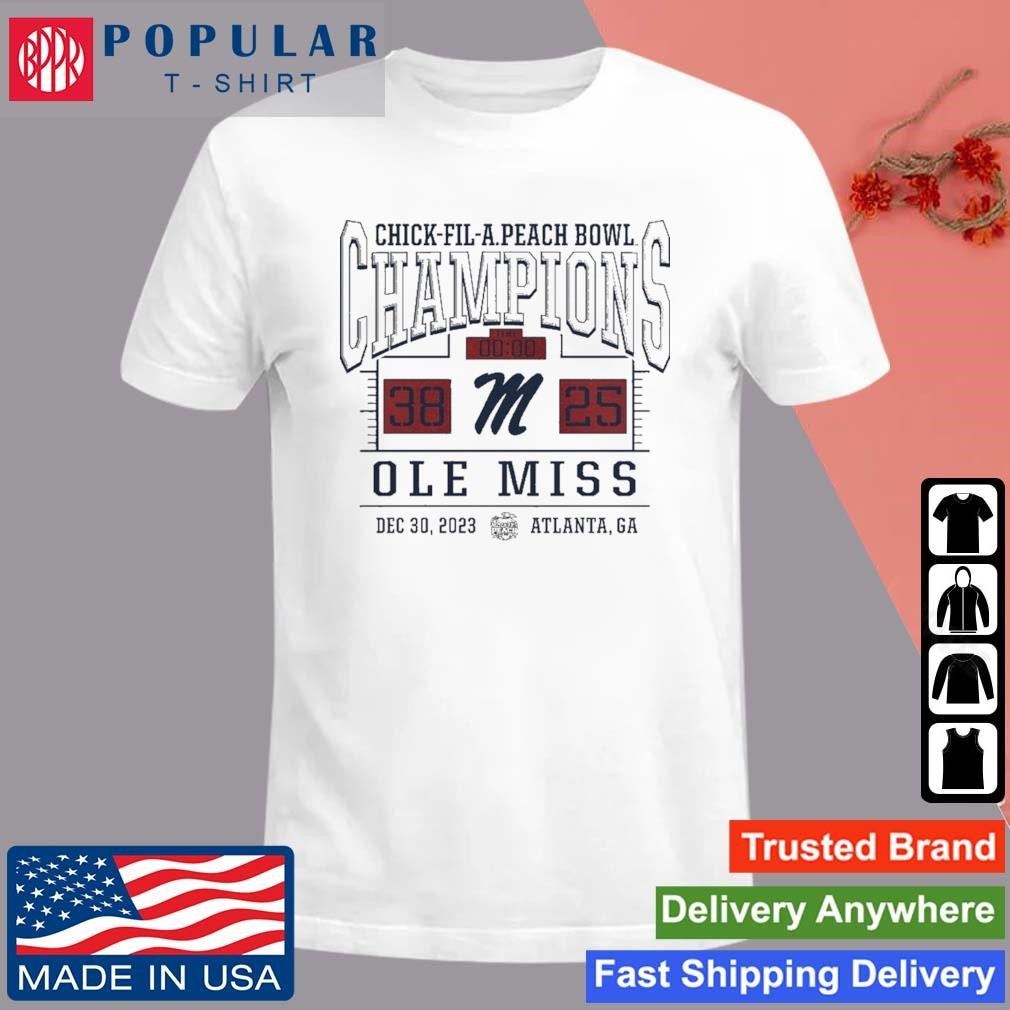 Official Ole Miss Rebels 2023 Peach Bowl Champions Score T-Shirt