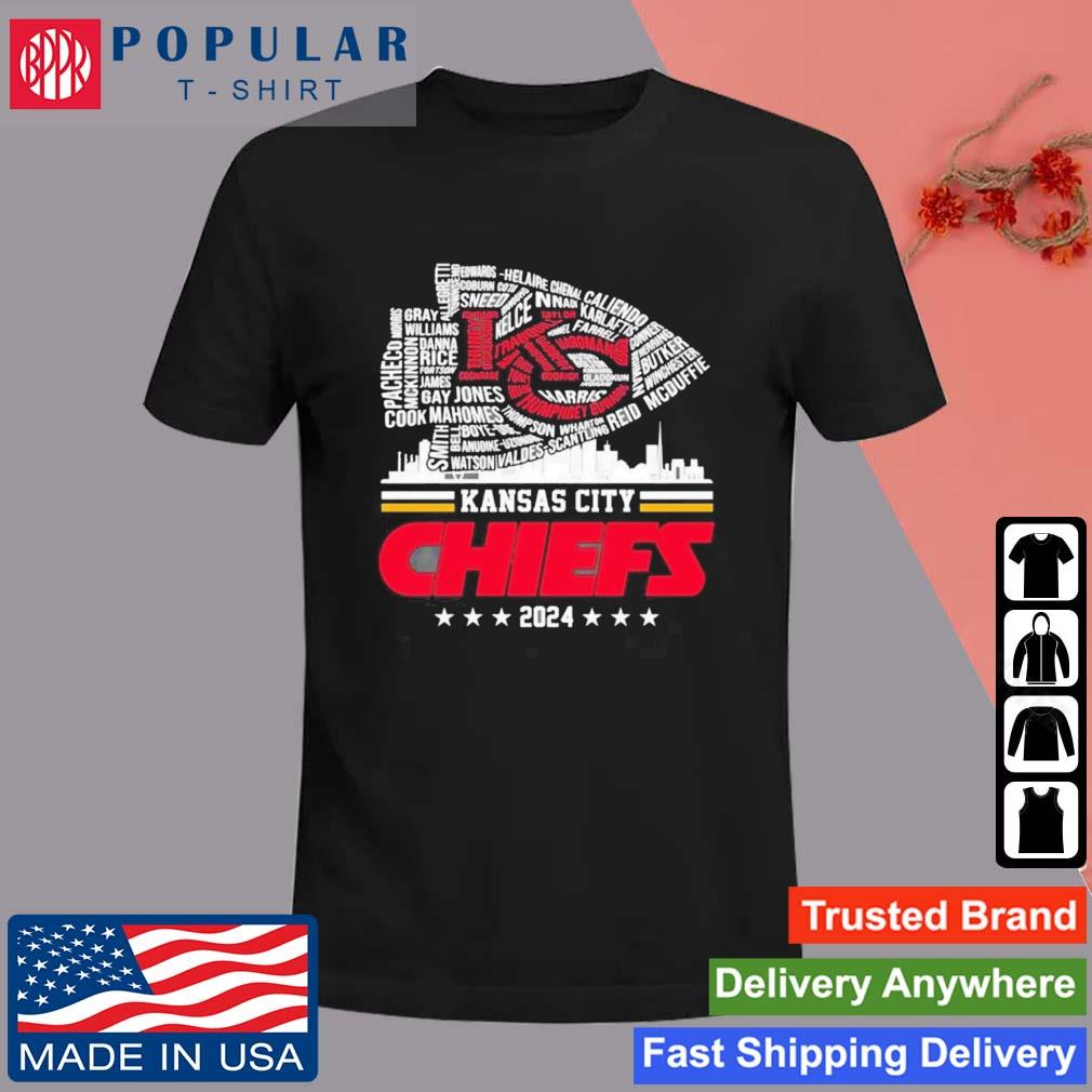 Official Kansas City Chiefs 2024 Names Logo And Skyline T-Shirt