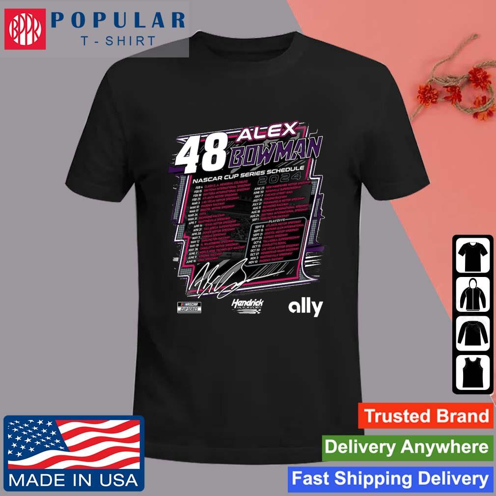 Official Alex Bowman Hendrick Motorsports Team Collection Gray 2024 NASCAR Cup Series Schedule T-shirt
